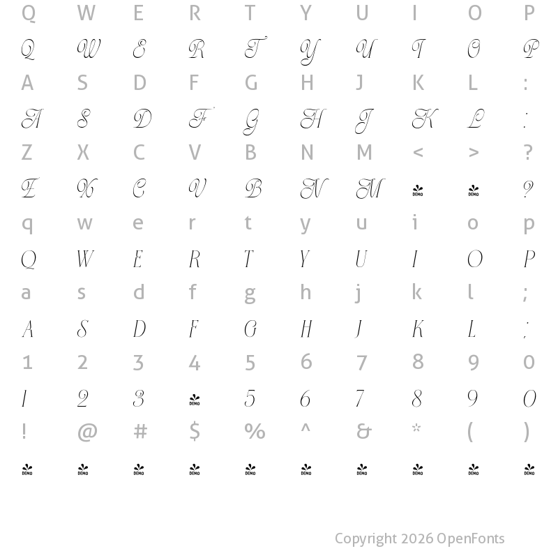 Character Map of FONTSPRING DEMO - Samory Regular