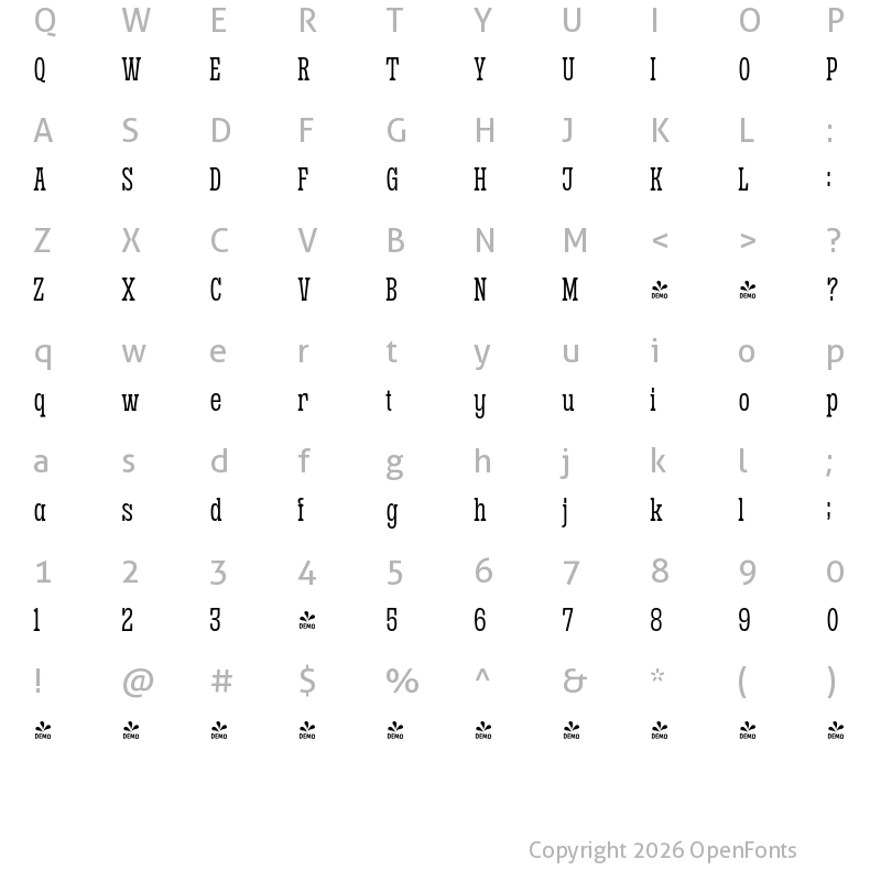 Character Map of FONTSPRING DEMO - Sanford Region ExtLt Regular
