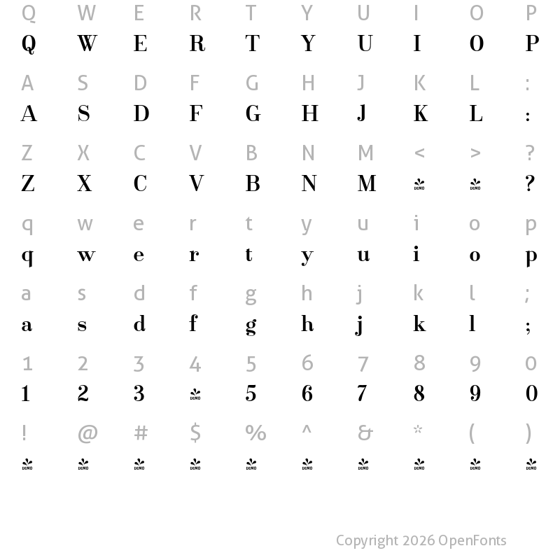 Character Map of FONTSPRING DEMO - Santis Bold Bold
