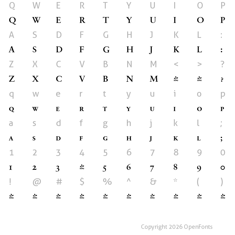 Character Map of FONTSPRING DEMO - Savoy Pro Caps Bold