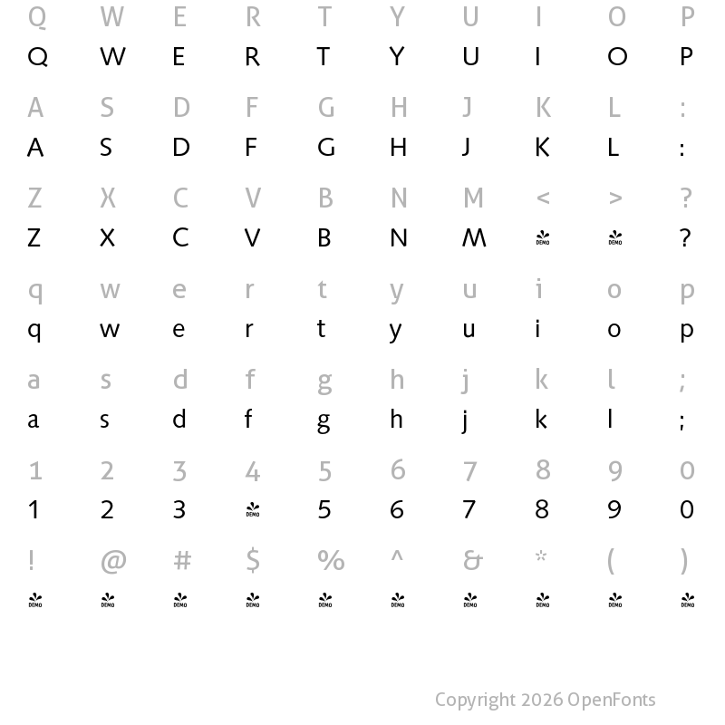 Character Map of FONTSPRING DEMO - Saxony Serial Regular