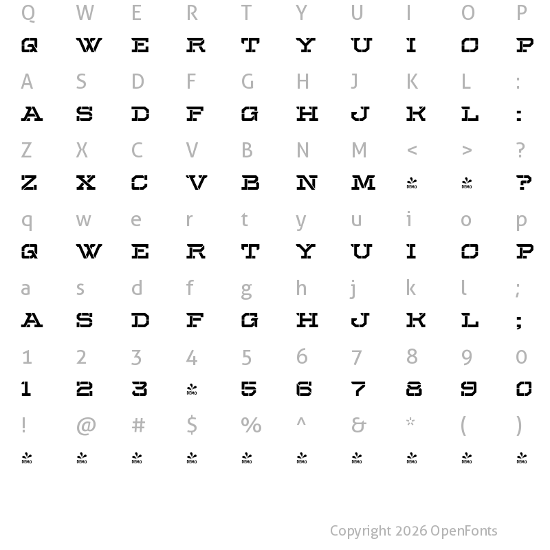 Character Map of FONTSPRING DEMO - SB Depot Regular