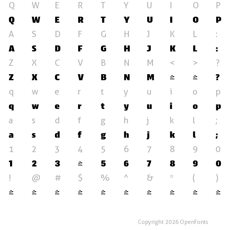 Character Map of FONTSPRING DEMO - Scansky Black Regular