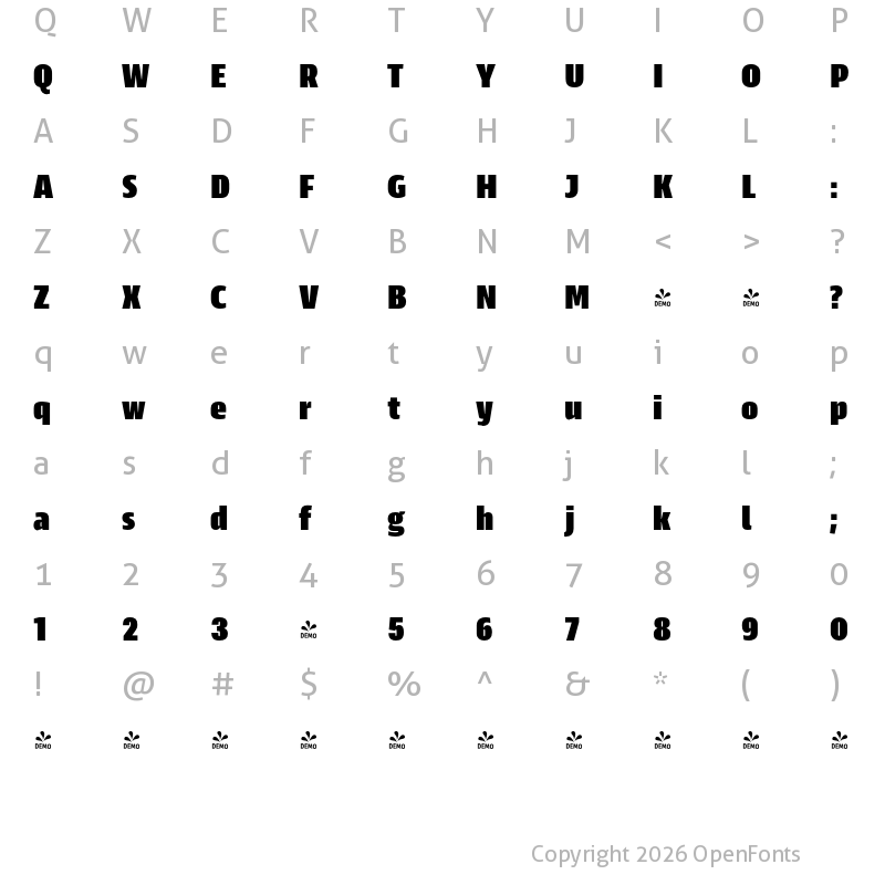 Character Map of FONTSPRING DEMO - Scansky Condensed Black Regular
