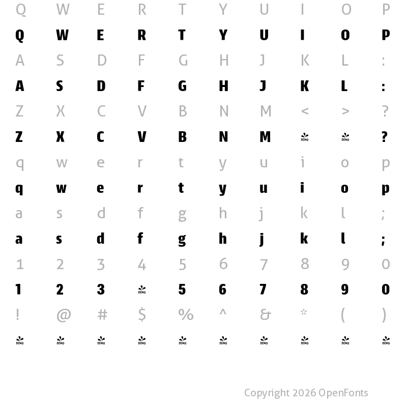 Character Map of FONTSPRING DEMO - Scansky Condensed Bold