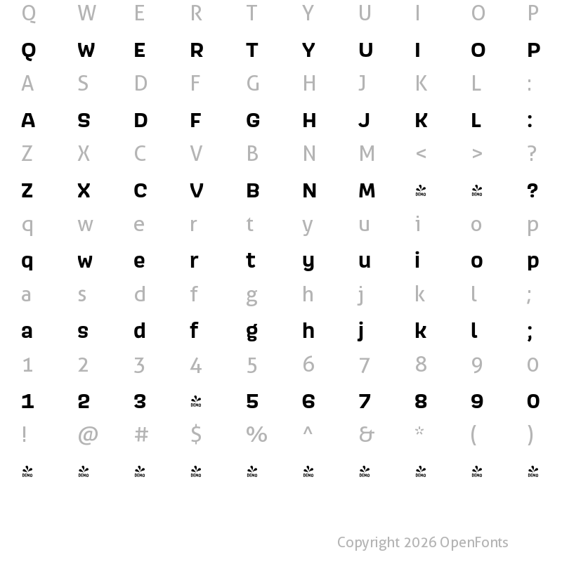 Character Map of FONTSPRING DEMO - Scarlet Bold Regular