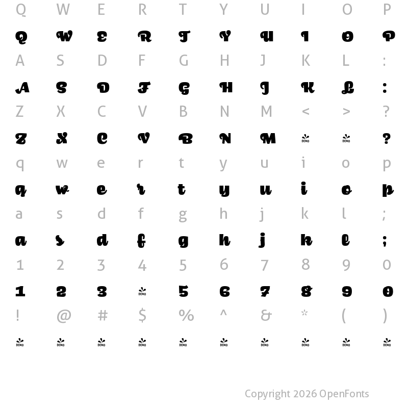 Character Map of FONTSPRING DEMO - Scarlet Script Black Regular