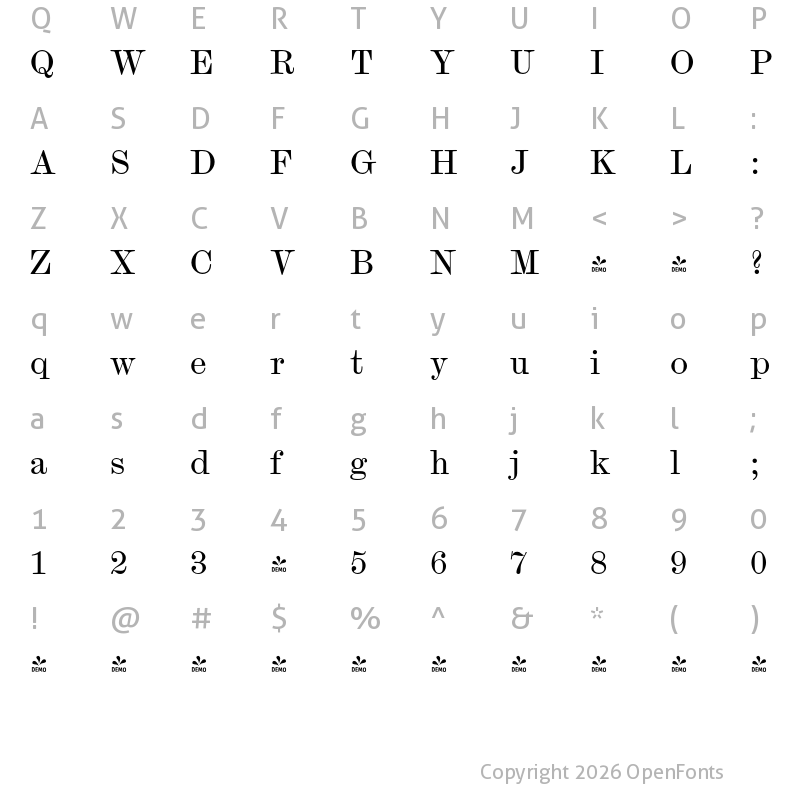 Character Map of FONTSPRING DEMO - Scotch Micro Regular