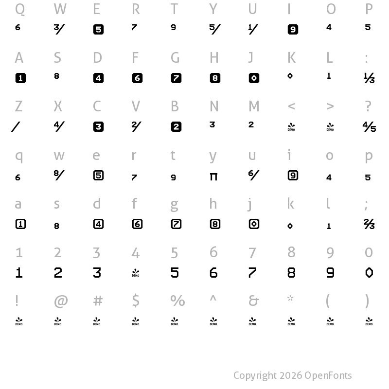 Character Map of FONTSPRING DEMO - Screener Numerals