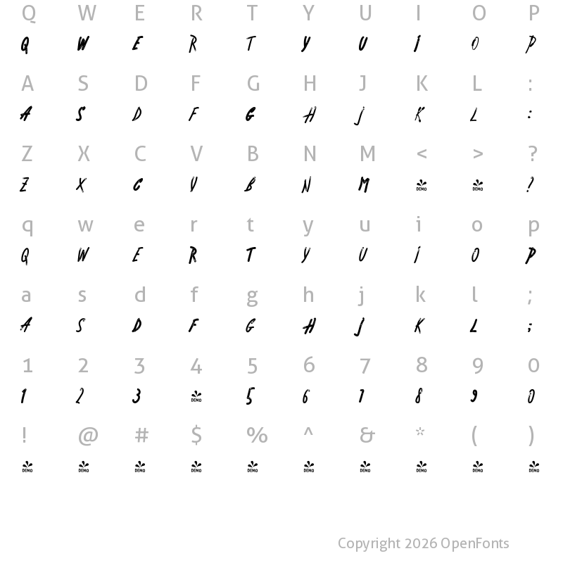 Character Map of FONTSPRING DEMO - Scripton Regular Regular