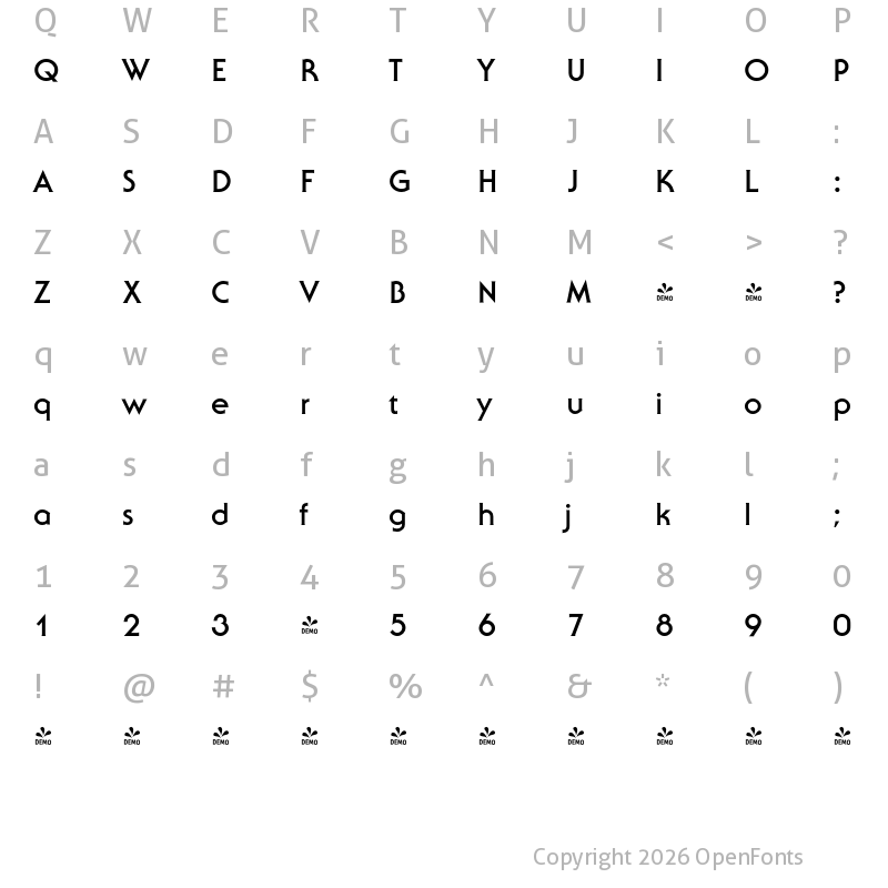 Character Map of FONTSPRING DEMO - Sebastian Bold