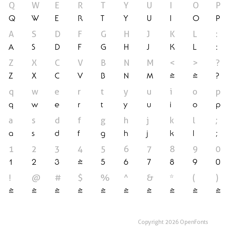 Character Map of FONTSPRING DEMO - Sebastian Regular