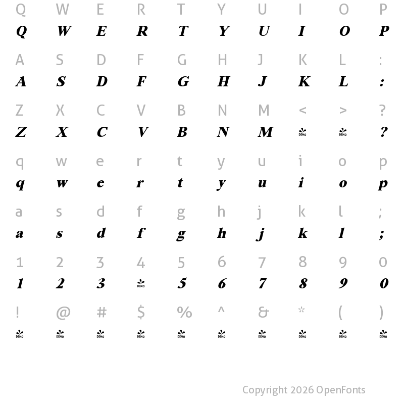 Character Map of FONTSPRING DEMO - Segikan Black Italic