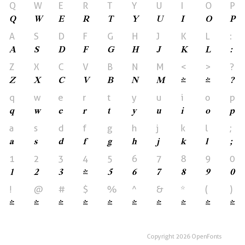 Character Map of FONTSPRING DEMO - Segikan SemBd Italic