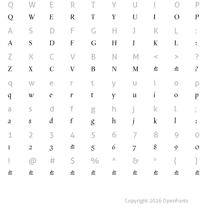 Character Map of FONTSPRING DEMO - Sekhmet Regular