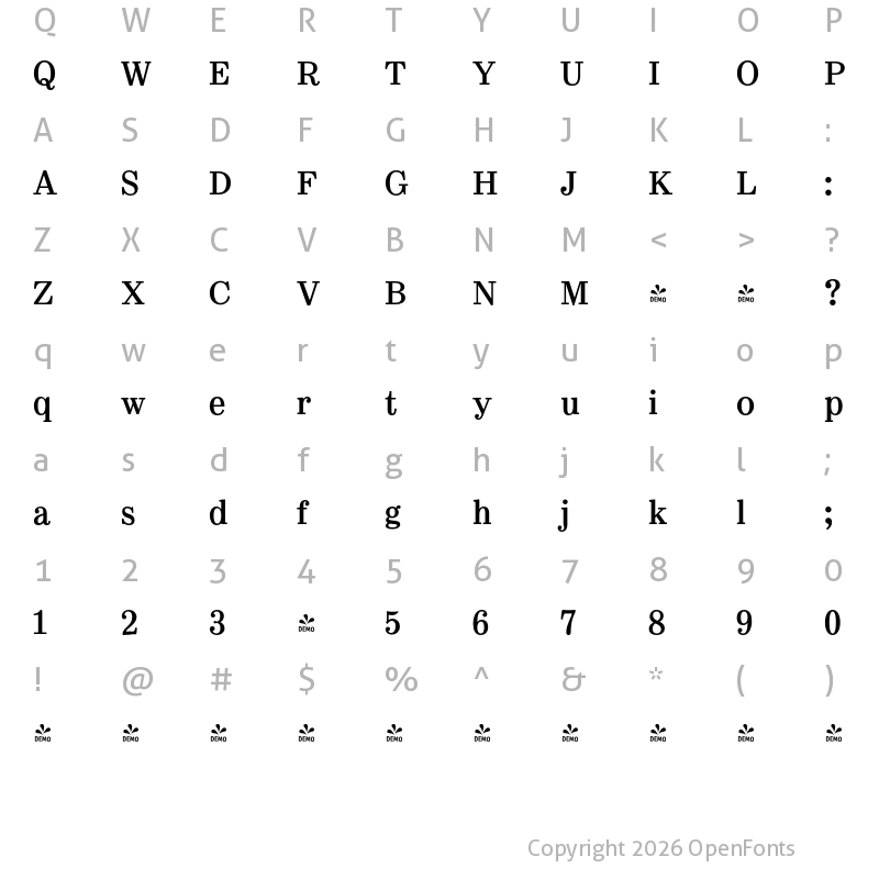 Character Map of FONTSPRING DEMO - Selectric Century Regular