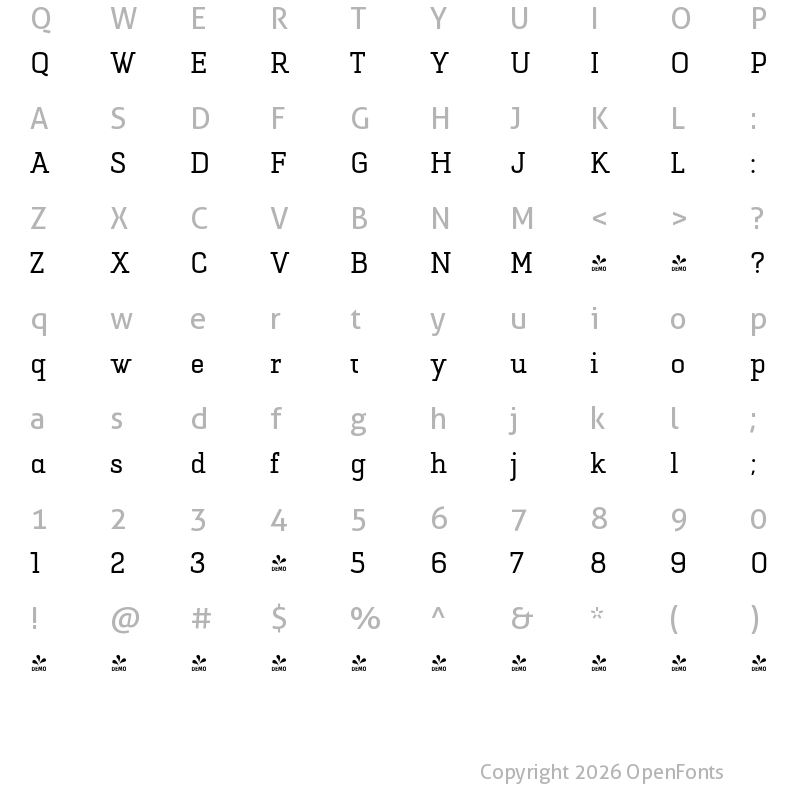Character Map of FONTSPRING DEMO - Selektor Slab Regular Regular