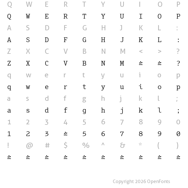 Character Map of FONTSPRING DEMO - Senpai Coder Regular