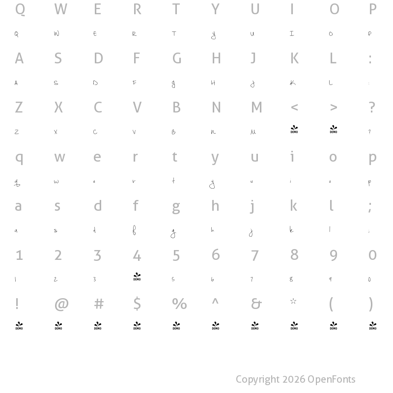 Character Map of FONTSPRING DEMO - September Mornings Regular