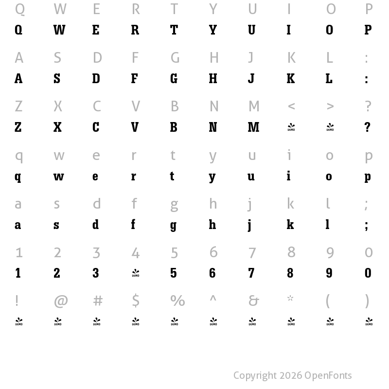 Character Map of FONTSPRING DEMO - SerifaConMed Regular