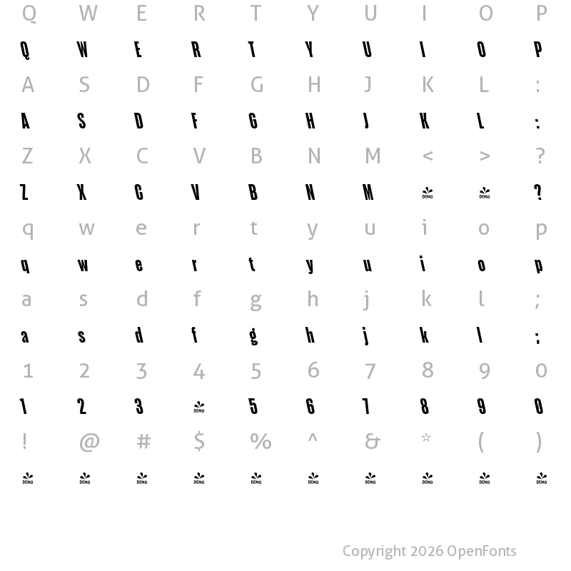 Character Map of FONTSPRING DEMO - Seriguela Bold Rev It Regular