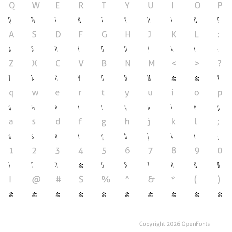 Character Map of FONTSPRING DEMO - Seriguela Display Light Rev It Regular