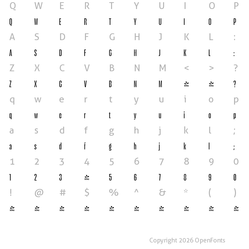 Character Map of FONTSPRING DEMO - Seriguela Display Medium Regular