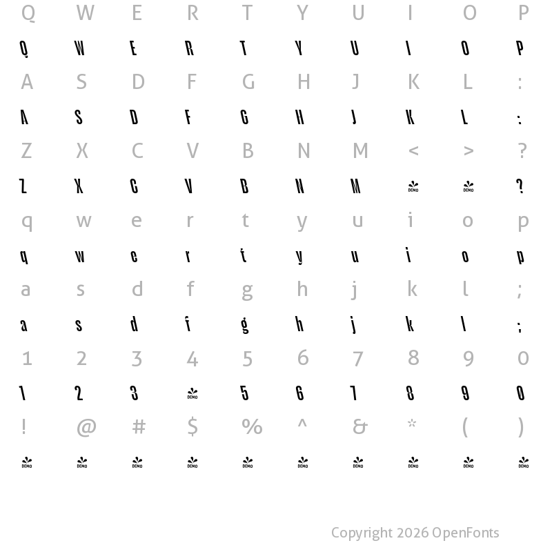 Character Map of FONTSPRING DEMO - Seriguela Display SmBold Rev It Regular