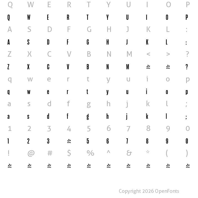 Character Map of FONTSPRING DEMO - Seriguela SemiBold Regular