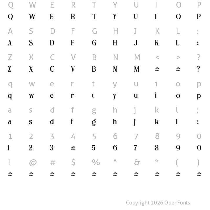 Character Map of FONTSPRING DEMO - Servegin Regular