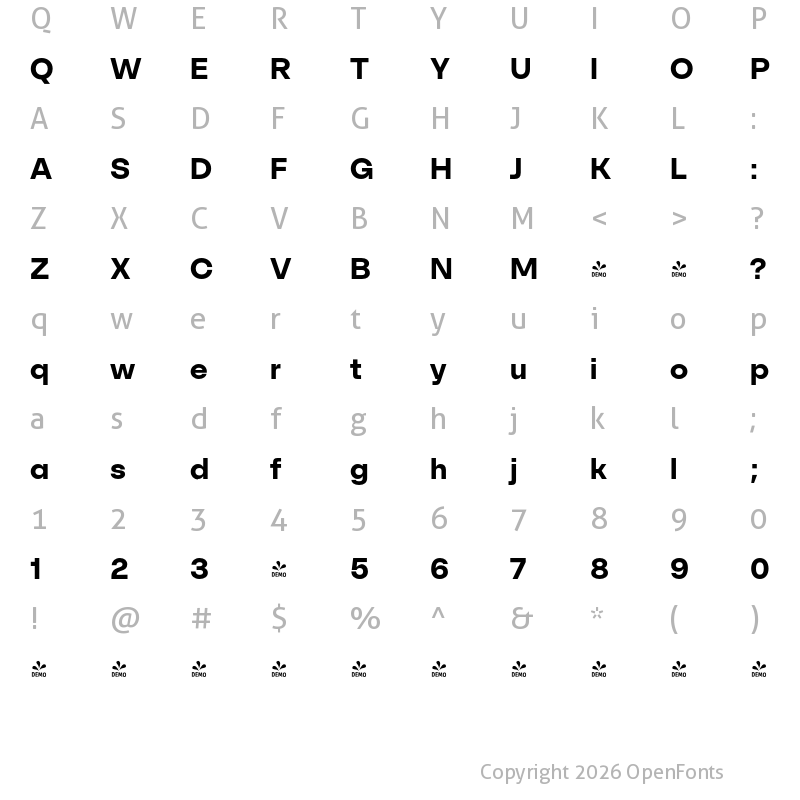 Character Map of FONTSPRING DEMO - SFT Schrifted Sans Bold