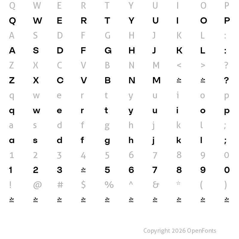 Character Map of FONTSPRING DEMO - SFT Schrifted Sans DemiBold Regular