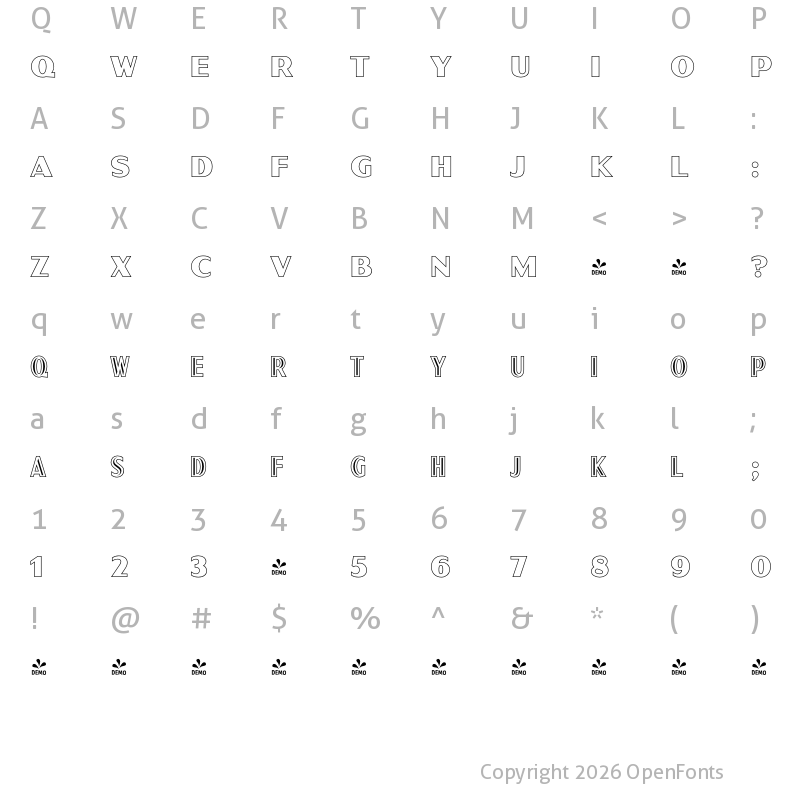 Character Map of FONTSPRING DEMO - Sgt Peppers Outline Regular