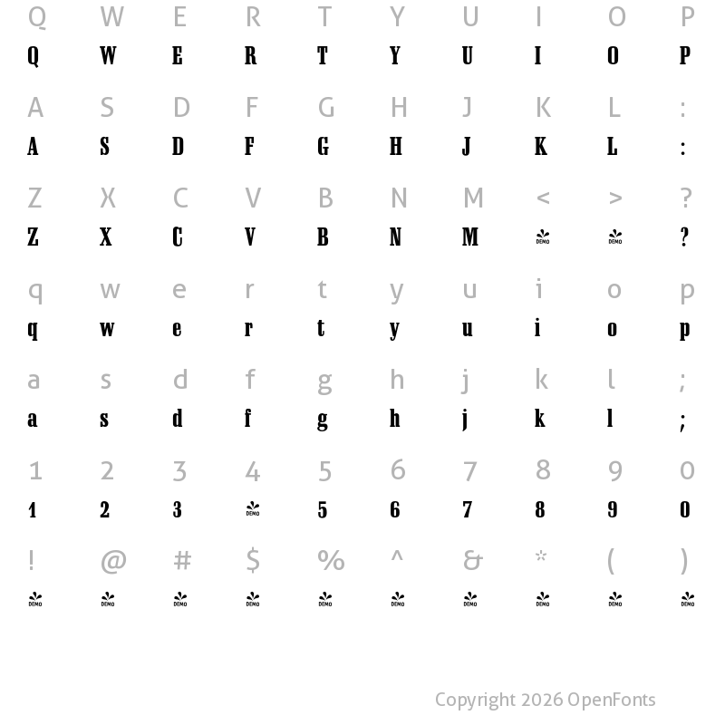 Character Map of FONTSPRING DEMO - Sheridan Regular