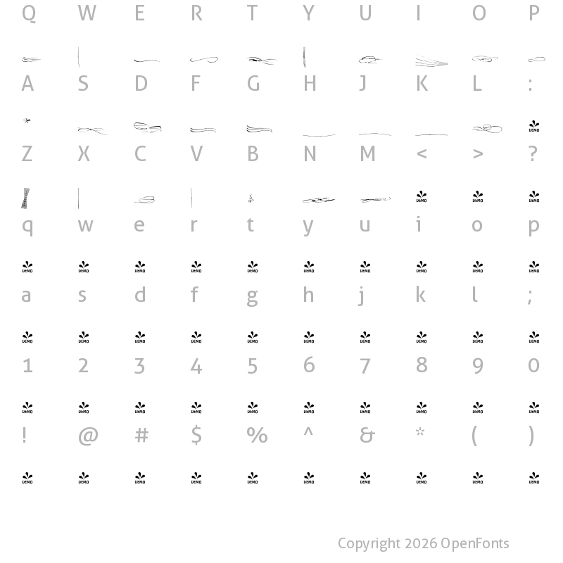 Character Map of FONTSPRING DEMO - Sherlock-StuffLines Regular