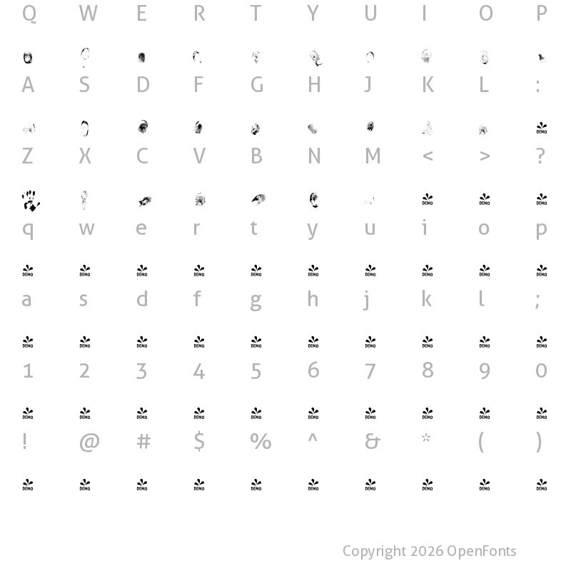 Character Map of FONTSPRING DEMO - Sherlock-StuffPrints Regular
