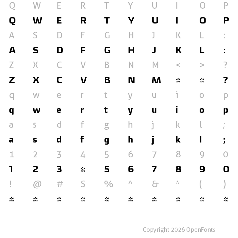 Character Map of FONTSPRING DEMO - Sica ExtraBold Regular