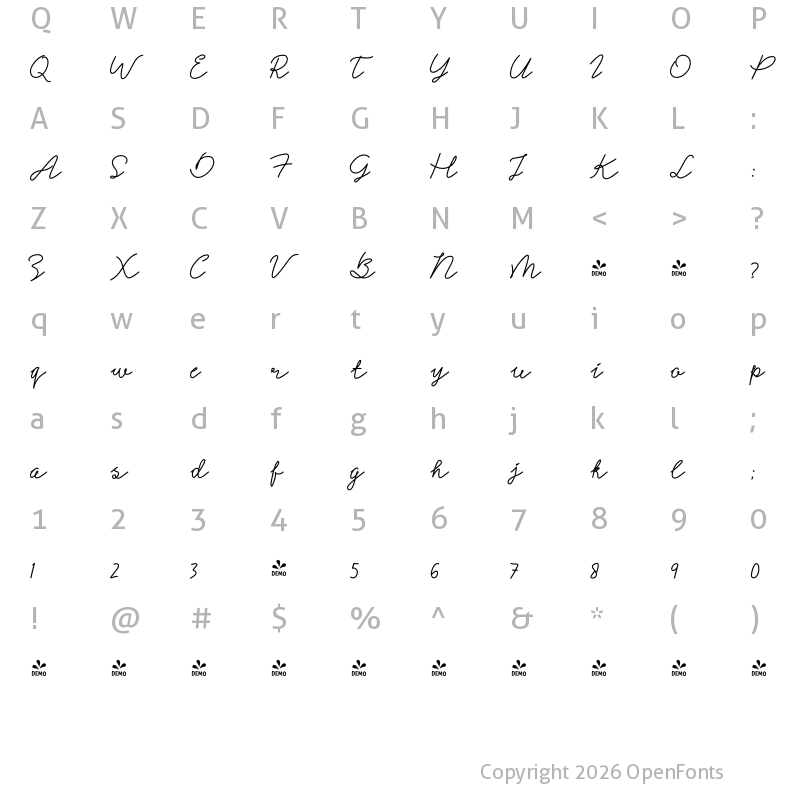 Character Map of FONTSPRING DEMO - Signerella Script Bold Regular