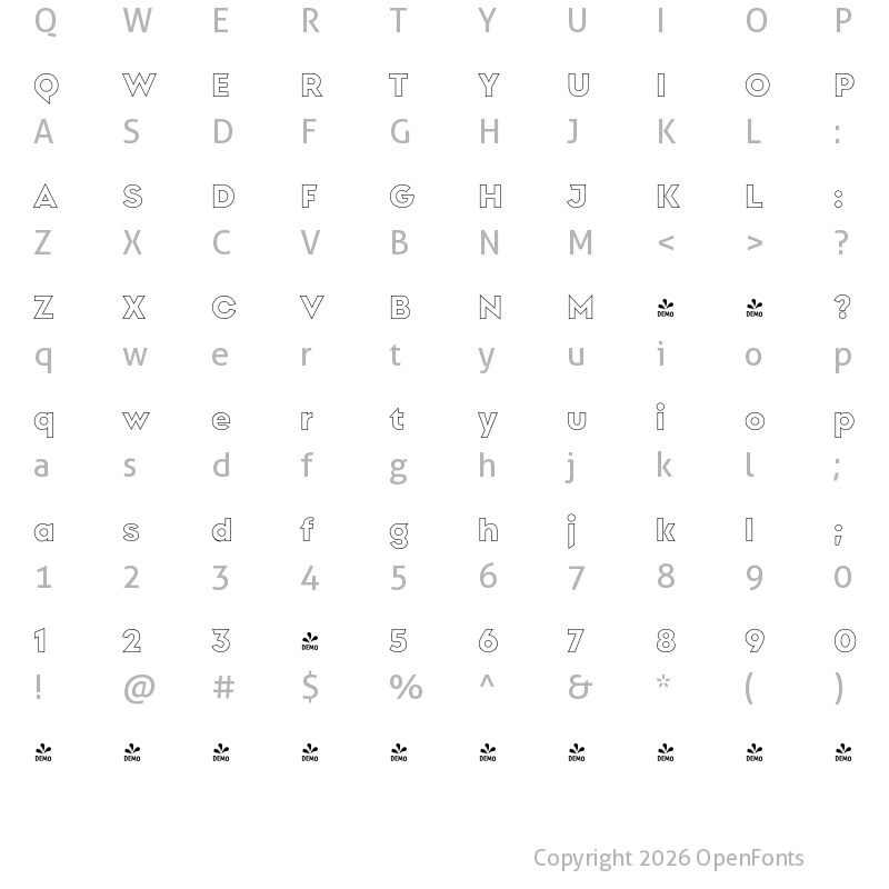 Character Map of FONTSPRING DEMO - Singolare Layers One Regular