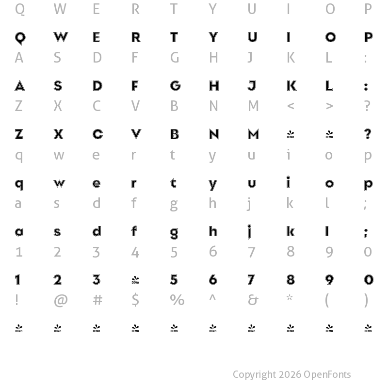 Character Map of FONTSPRING DEMO - Singolare Layers Three Regular