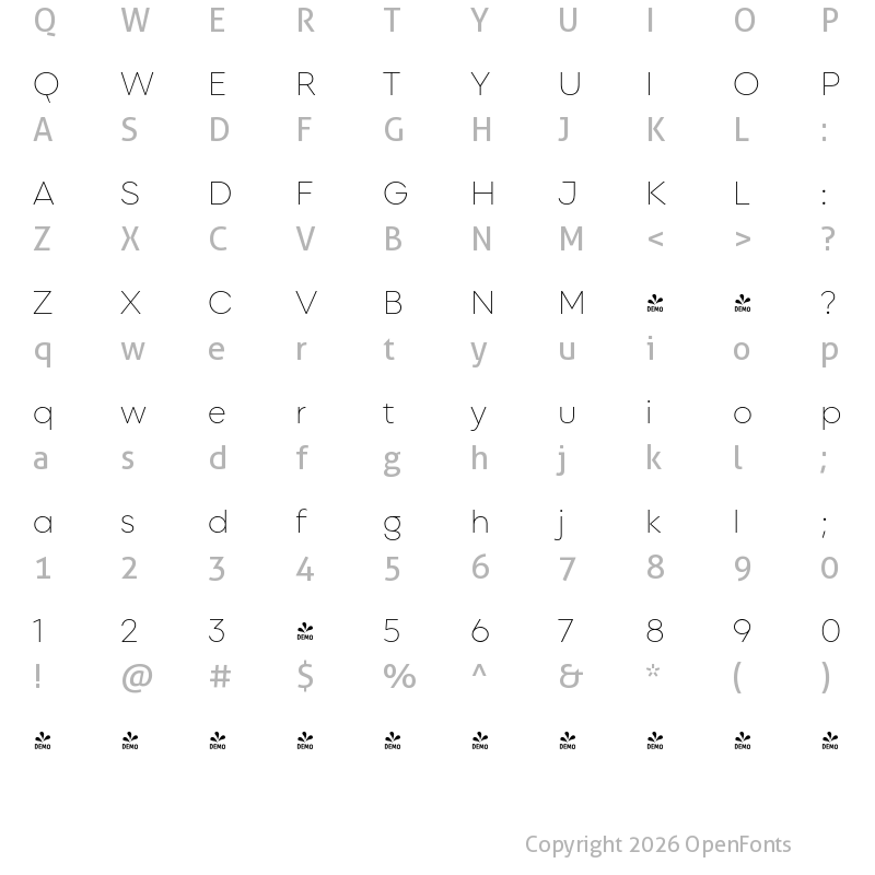 Character Map of FONTSPRING DEMO - Singolare Ultra Light Regular