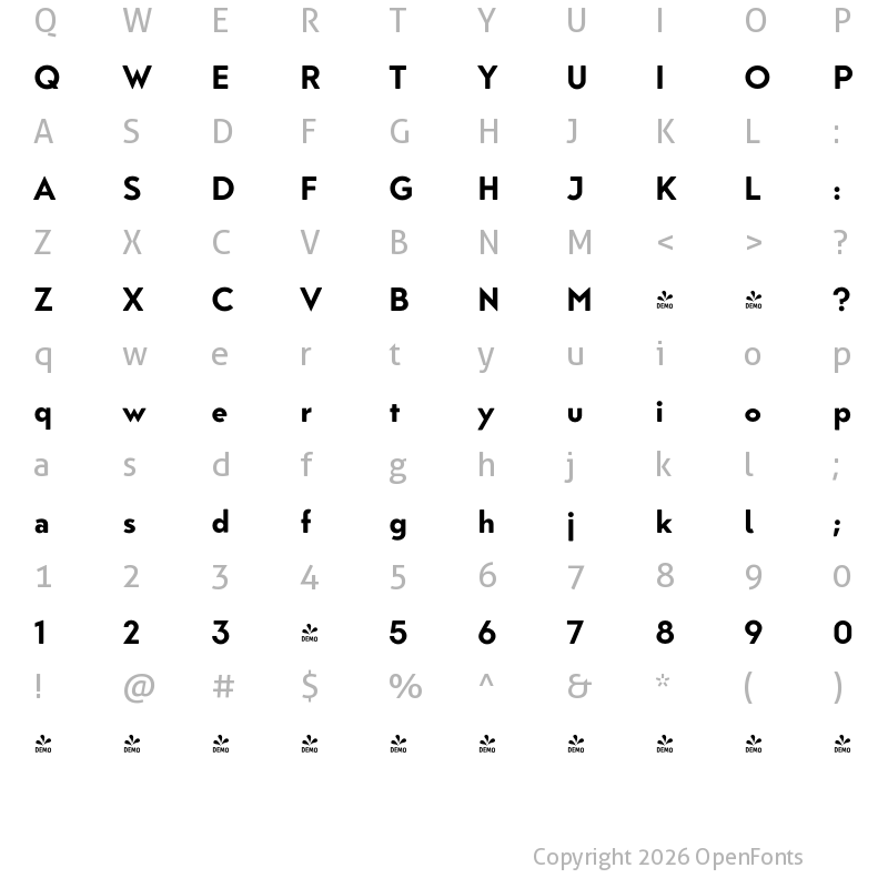 Character Map of FONTSPRING DEMO - Sittl Pro Bold