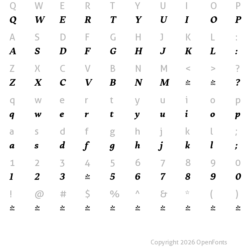 Character Map of FONTSPRING DEMO - Skema Pro Livro Bold Italic