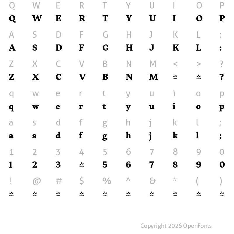 Character Map of FONTSPRING DEMO - Skema Pro Livro ExBd Regular