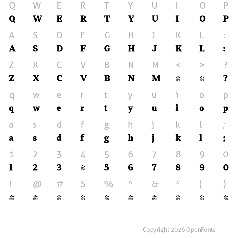 Character Map of FONTSPRING DEMO - Skema Pro News ExBd Regular