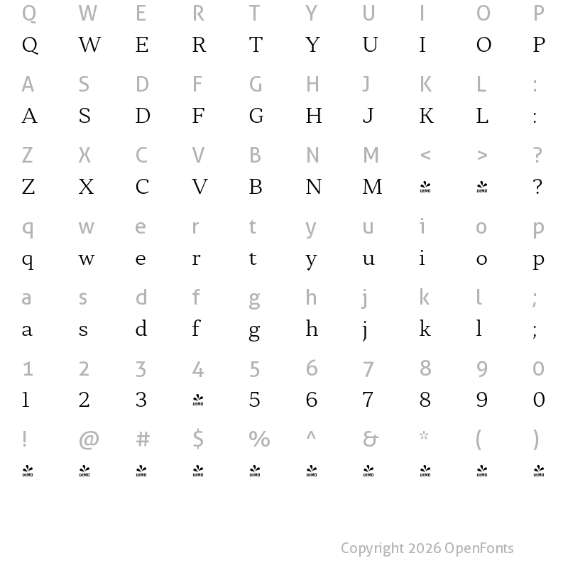 Character Map of FONTSPRING DEMO - Skema Pro Omni Lt Regular