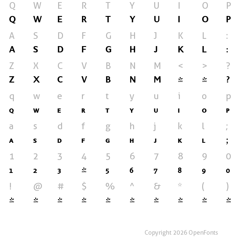 Character Map of FONTSPRING DEMO - Sky Sans Semibold SC Regular