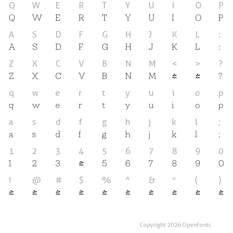 Character Map of FONTSPRING DEMO - Slab Th Regular