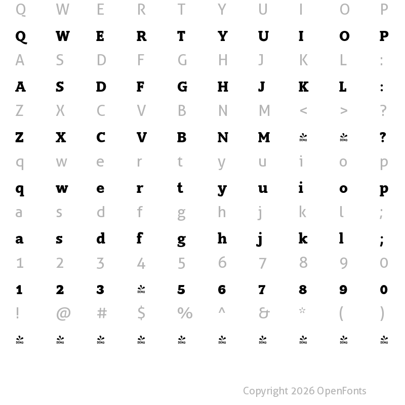 Character Map of FONTSPRING DEMO - Slam BoldRounded Regular