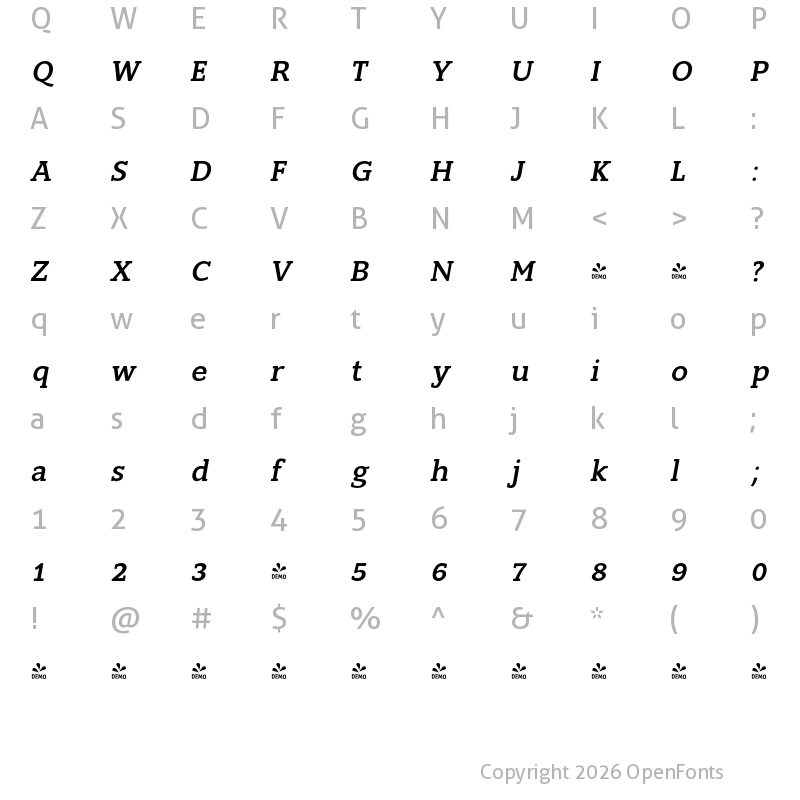 Character Map of FONTSPRING DEMO - Slam-Oblique MediumRounded Italic